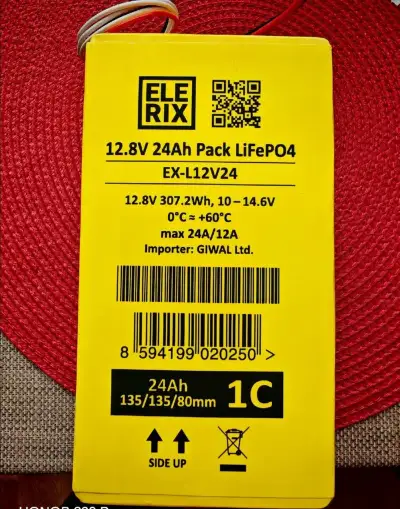 Baterie LiFePO4 12V 24Ah ELERIX Plus nabíječka, Kavan C14