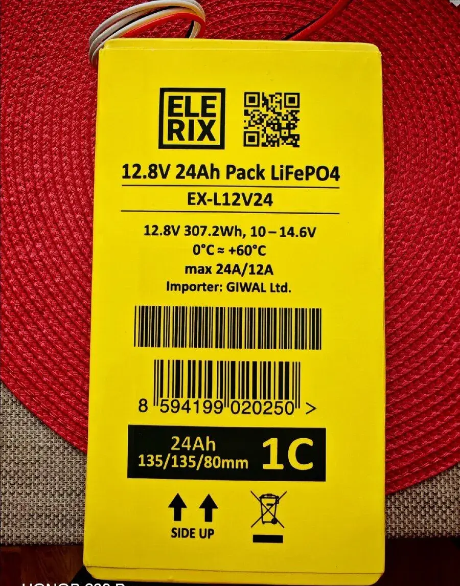 Baterie LiFePO4 12V 24Ah ELERIX Plus nabíječka, Kavan C14