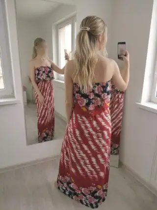 Dámské vínové šaty bez ramínek - M-M/L
