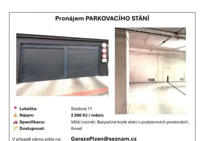 Pronájem prostorného vnitřního parkovacího stání