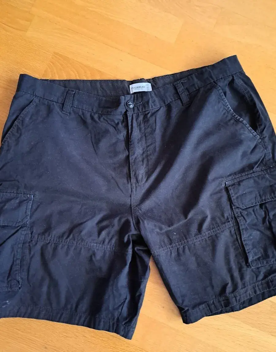 pánské černé plátěné džíny kraťasy PULL BEAR
