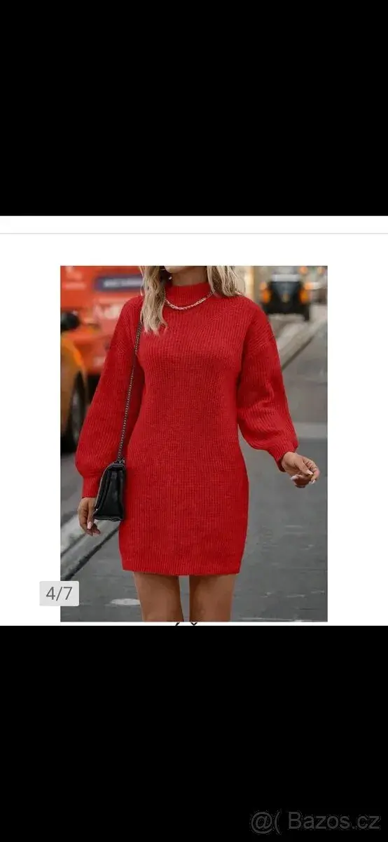 Dámské mini pletené úpletové šaty červené, vel. M-XL