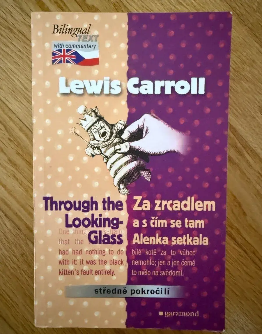 Dvojjazyčná kniha Lewis Carroll Za zrcadlem a s čím se Alenk
