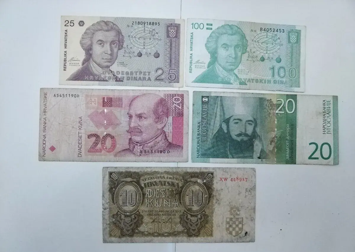 Staré bankovky Chorvatsko - sada - Kuny - Dinary