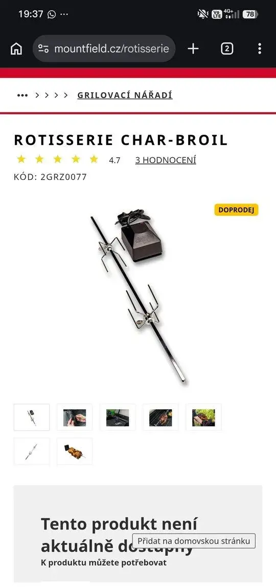 Grilovací jehla s motorem 220