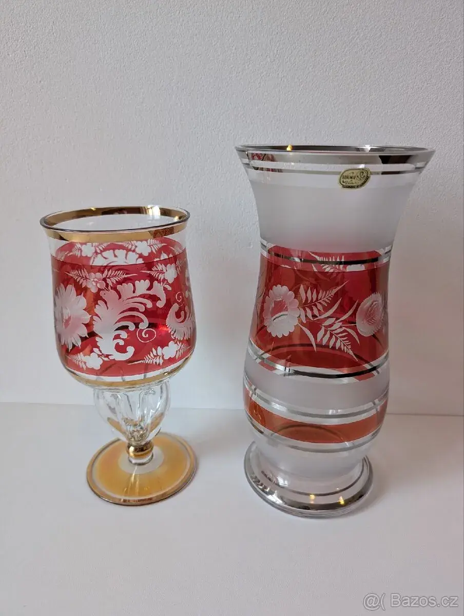 Skleněná váza a pohár/váza Bohemia Glass rok 1980 jako nové