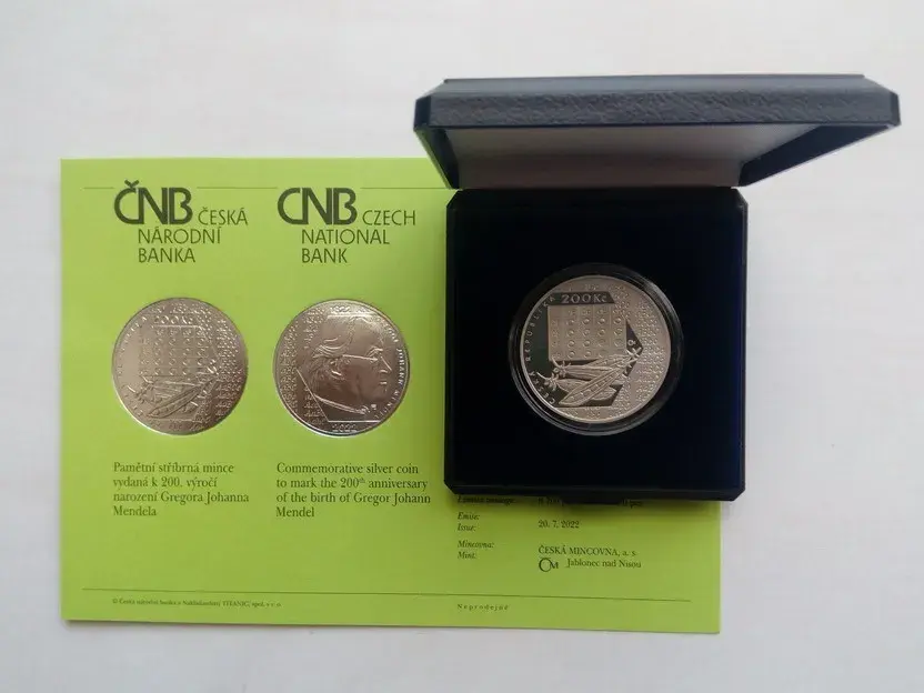 Pamětní stříbrná mince 200Kč 2022 Gregor Mendel proof