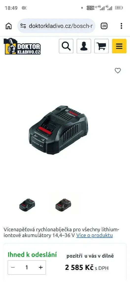 Rychlonabíječka BOSCH 14,4 – 36 V 8A a baterie 18V 2Ah