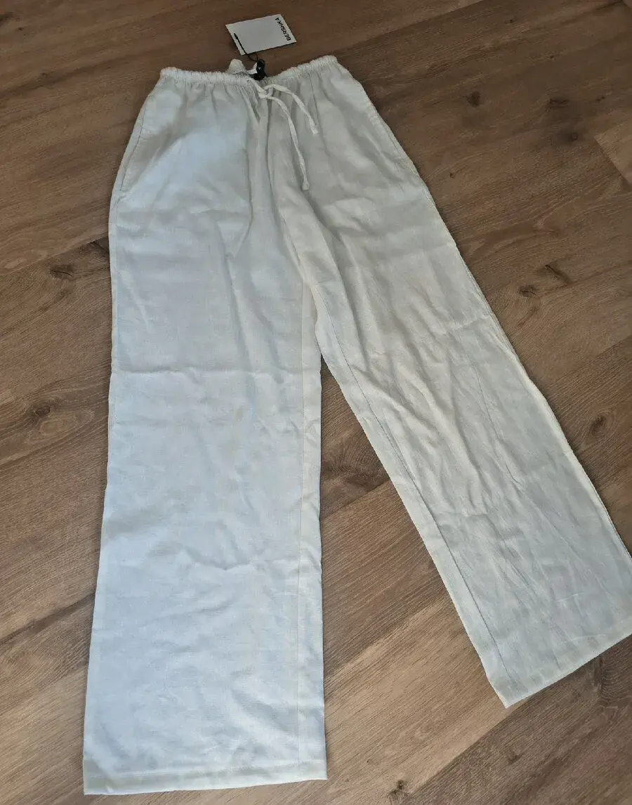 Bílé lněné kalhoty Bershka, vel XS/S