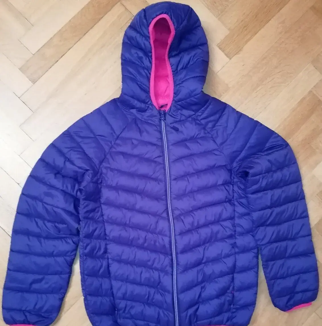 Dívčí modrá zateplená bunda s kapucí M&S vel. 11 - 12 let