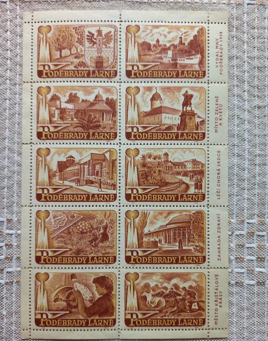 Retro propagační nálepky lázní Poděbrady-rok 1958