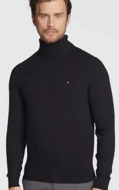 TOMMY HILFIGER PRIMA COTON-BAVLNĚNÝ SLIM SVETR-ROLÁK-BLACK
