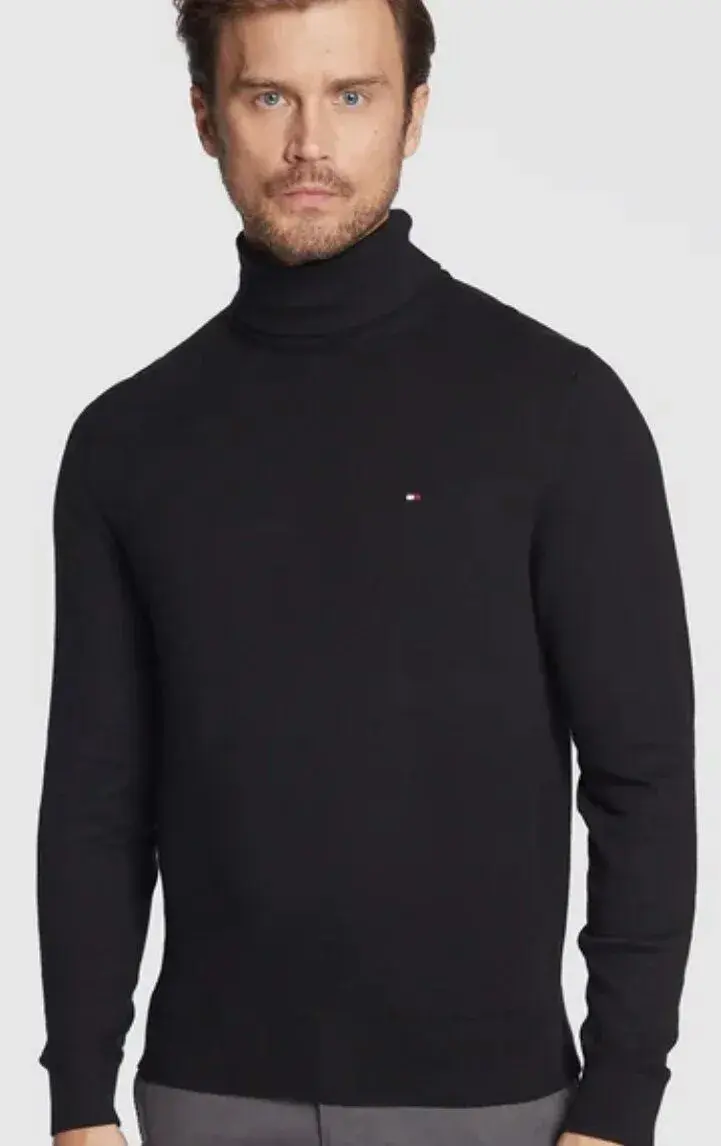 TOMMY HILFIGER PRIMA COTON-BAVLNĚNÝ SLIM SVETR-ROLÁK-BLACK