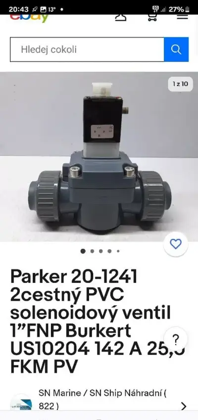Ventil dvoucestný elektromagneticky PVC ventil Parker
