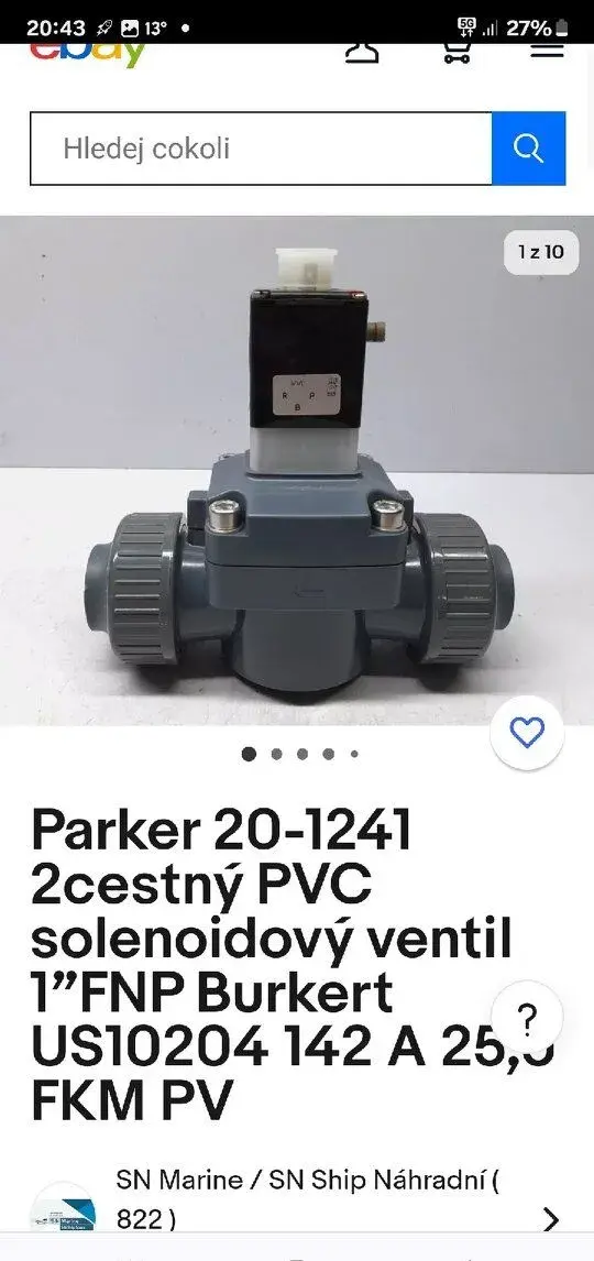 Ventil dvoucestný elektromagneticky PVC ventil Parker