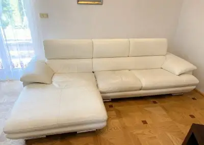 Kožená rohová sedačka Natuzzi – bílá, polohovací opěrky