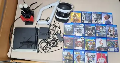 PlayStation 4 Slim 500GB + 2x ovladač + PS VR + Aim + 18 her