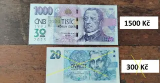 Bankovka ČR 1000 Kč přetisk.