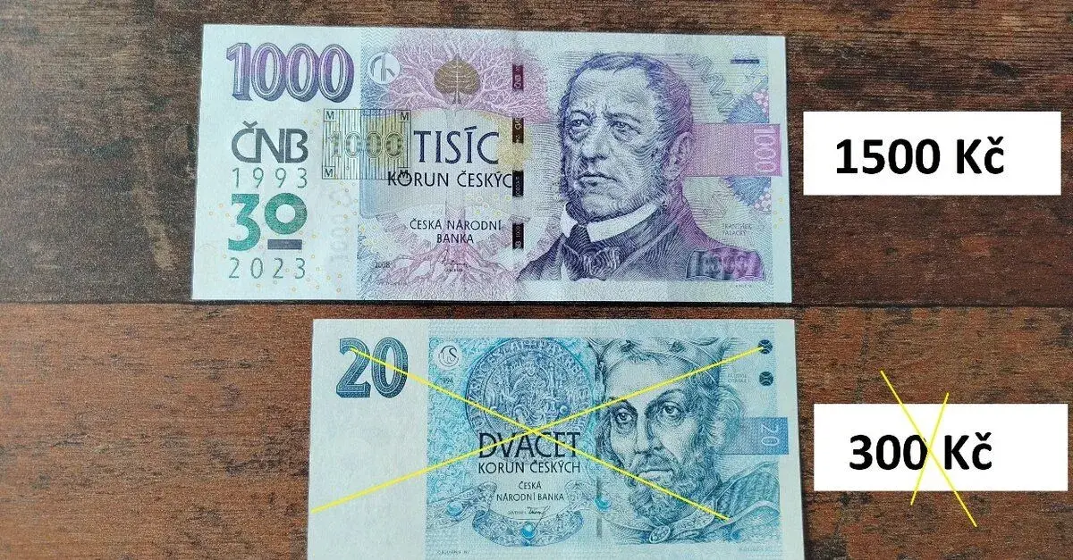 Bankovka ČR 1000 Kč přetisk.