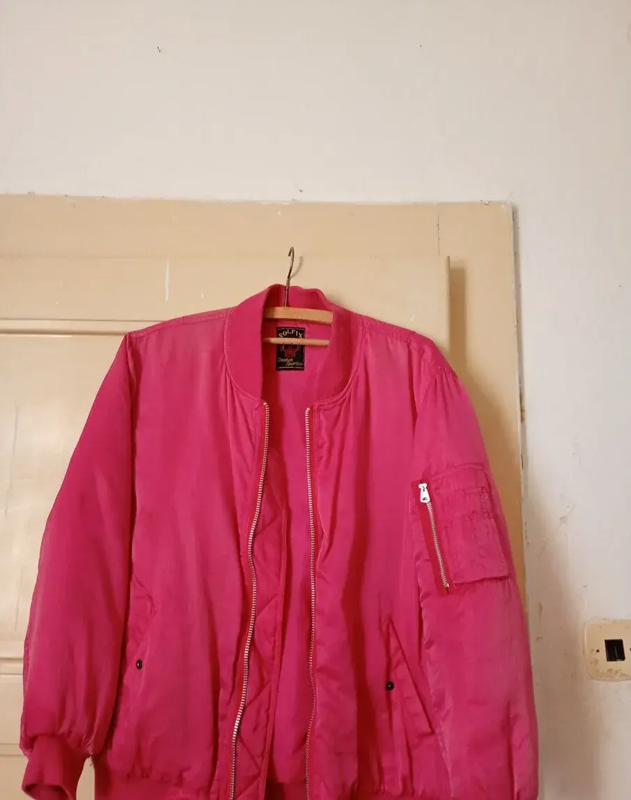 cyklámově růžová bunda nylon 80.léta