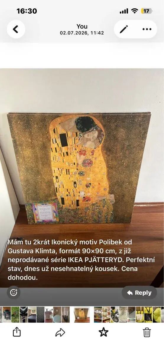 Obraz IKEA PJÄTTERYD – Gustav Klimt: Polibek (90×90 cm)