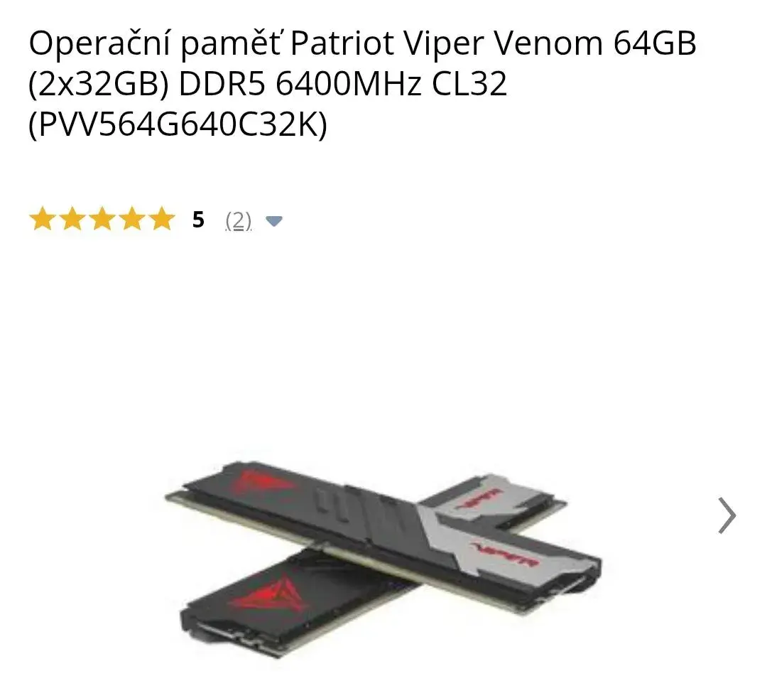 Paměť Patriot Viper Venom 32GB (1x32GB) DDR5 6400MHz CL32