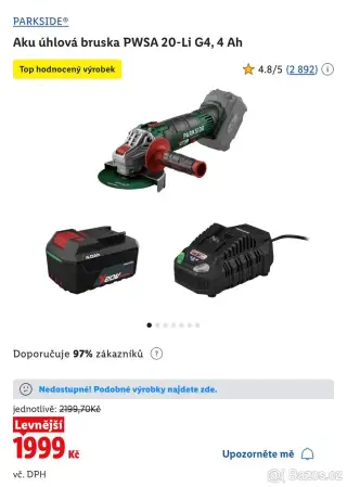 Aku úhlová bruska PWSA 20-Li G4, 4 Ah