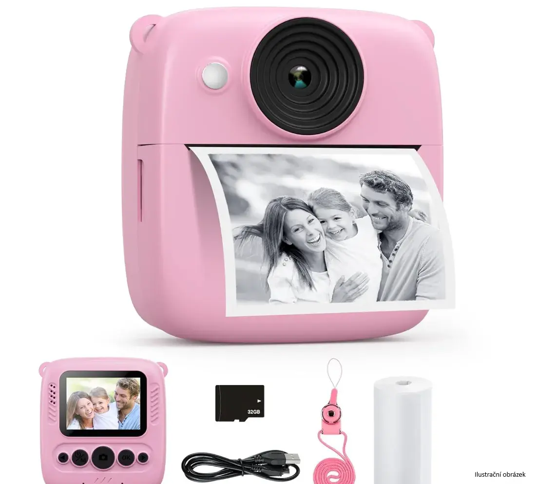 Dětský fotoaparát s tiskem 32GB růžová/modrá