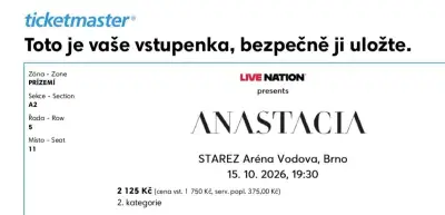 Anastacia koncert Brno 2 lístky
