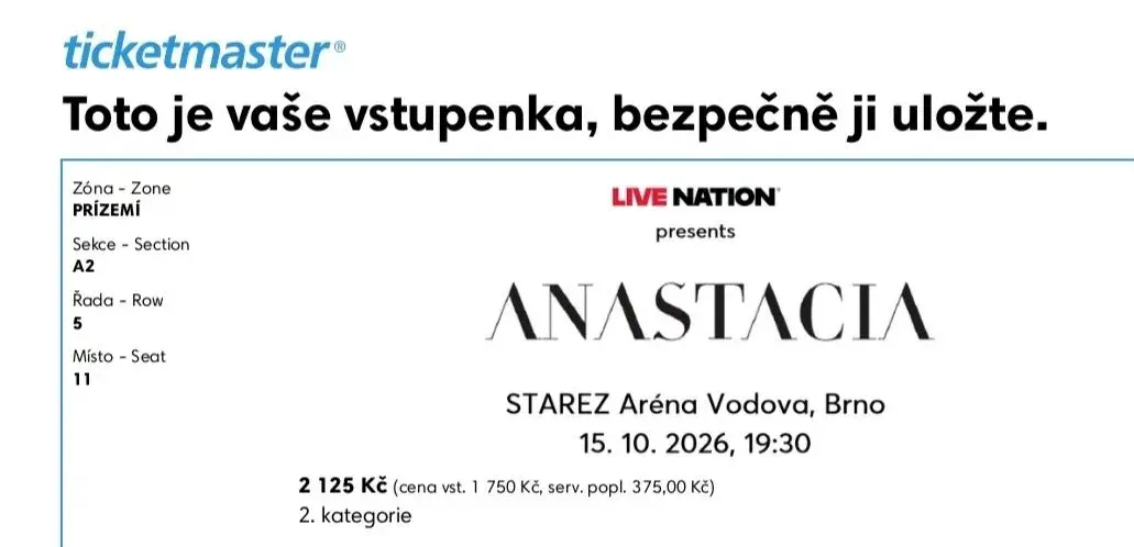 Anastacia koncert Brno 2 lístky
