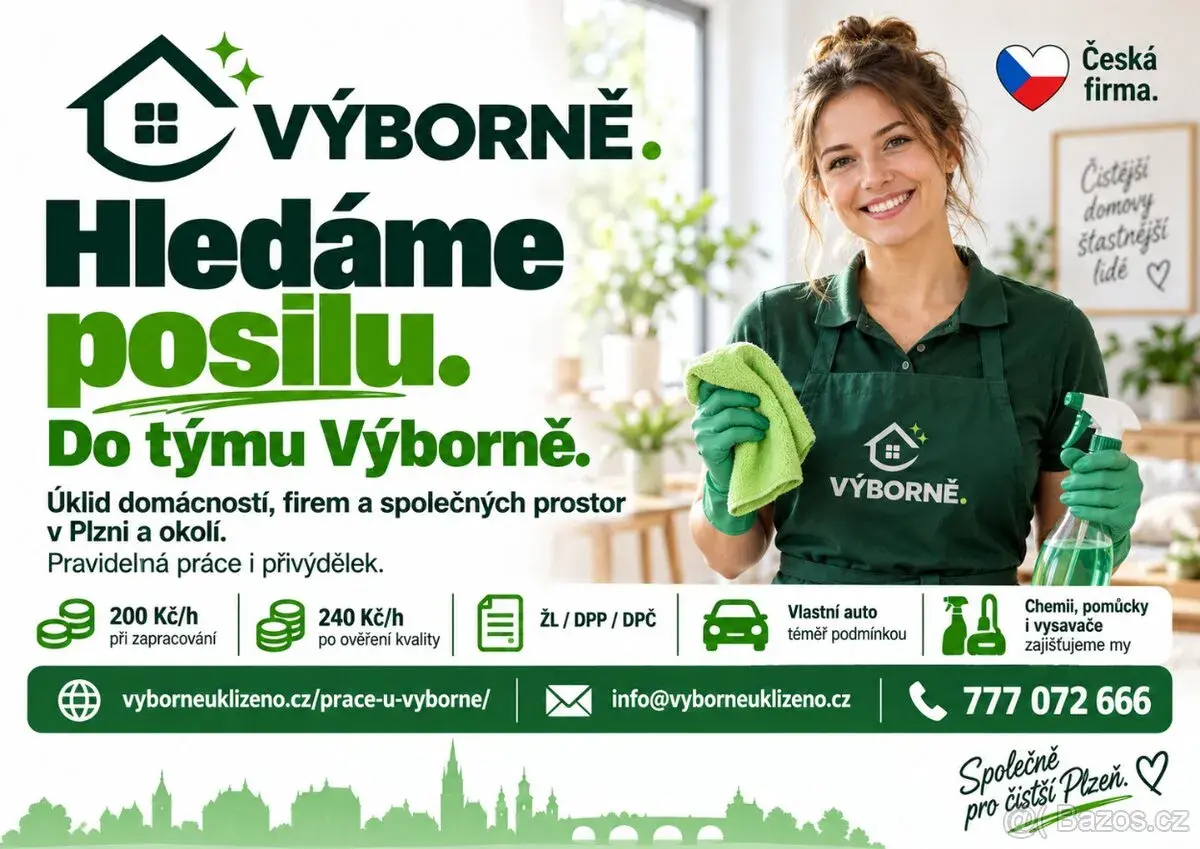 POSILU NA ÚKLID – PLZEŇ | 200–240 Kč/h