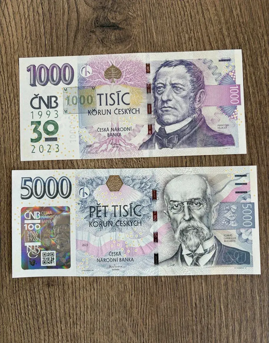 1000 Kč a 5 000 Kč s přítiskem