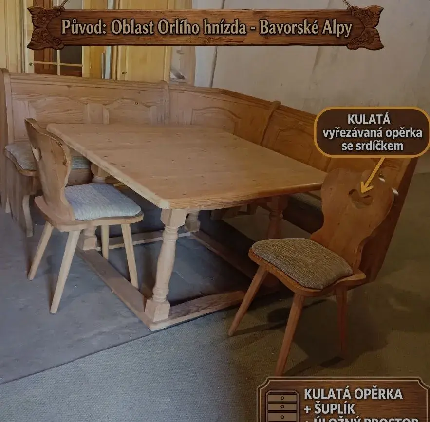 Rohový selský jídelní set