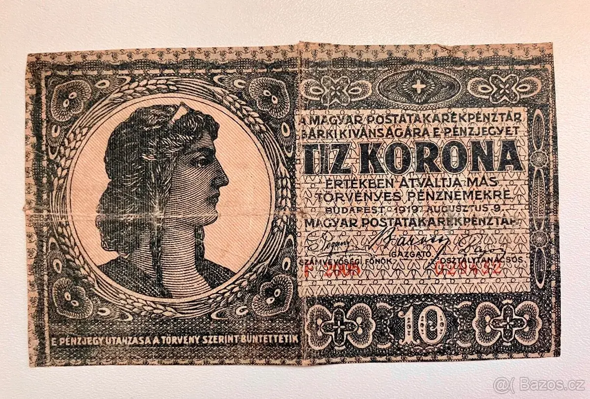 Historická maďarská bankovka 10 Tiz Korona 1919