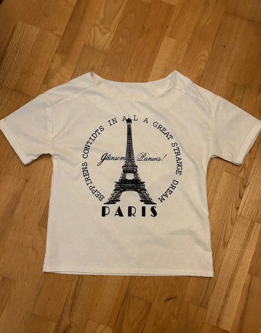 Dámské tričko S/M - bílé PARIS Eiffelovka - žakárový vzor -