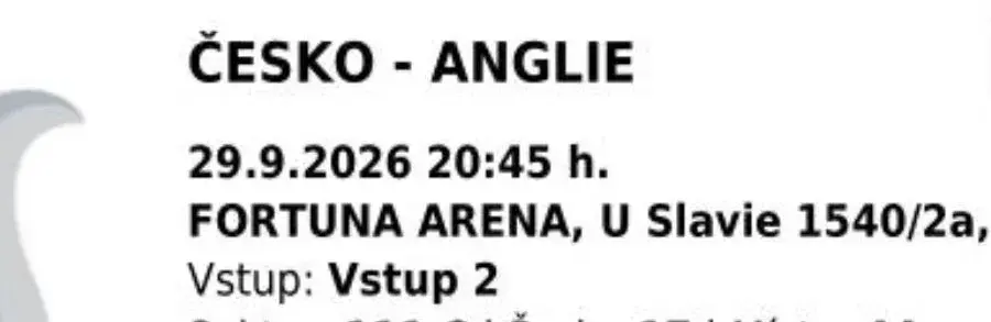Česko - Anglie 2 X vstupenky vedle sebe