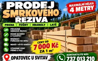 Smrkové řezivo – prkna, fošny, hranoly – od 7 000 Kč/m³