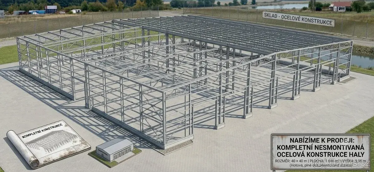 NOVÁ OCELOVÁ MONTOVANÁ KONSTRUKCE HALY 40x40x10 m
