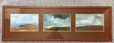 Ručně malovaný obraz – triptych krajiny v dřevěném rámu