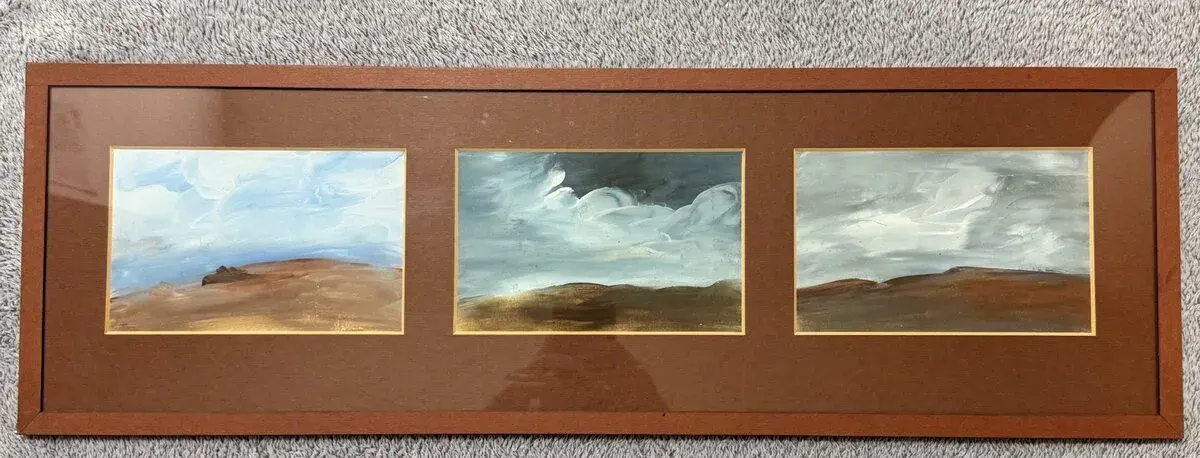 Ručně malovaný obraz – triptych krajiny v dřevěném rámu