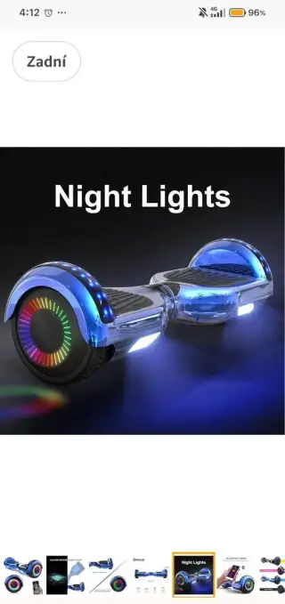 Hoverboard s bluetooth reproduktorem, LED podsvícení +tyč