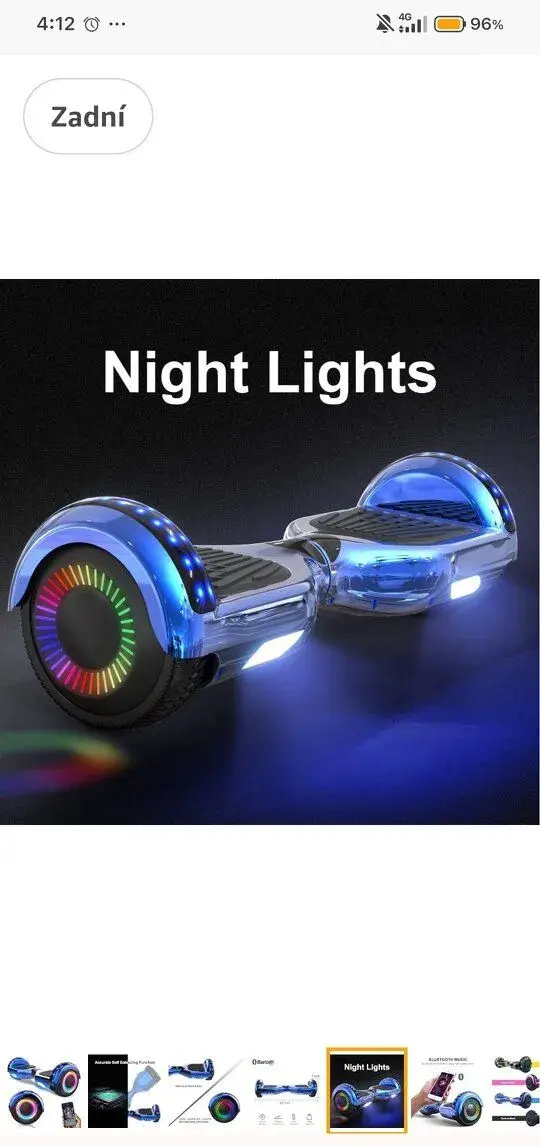 Hoverboard s bluetooth reproduktorem, LED podsvícení +tyč