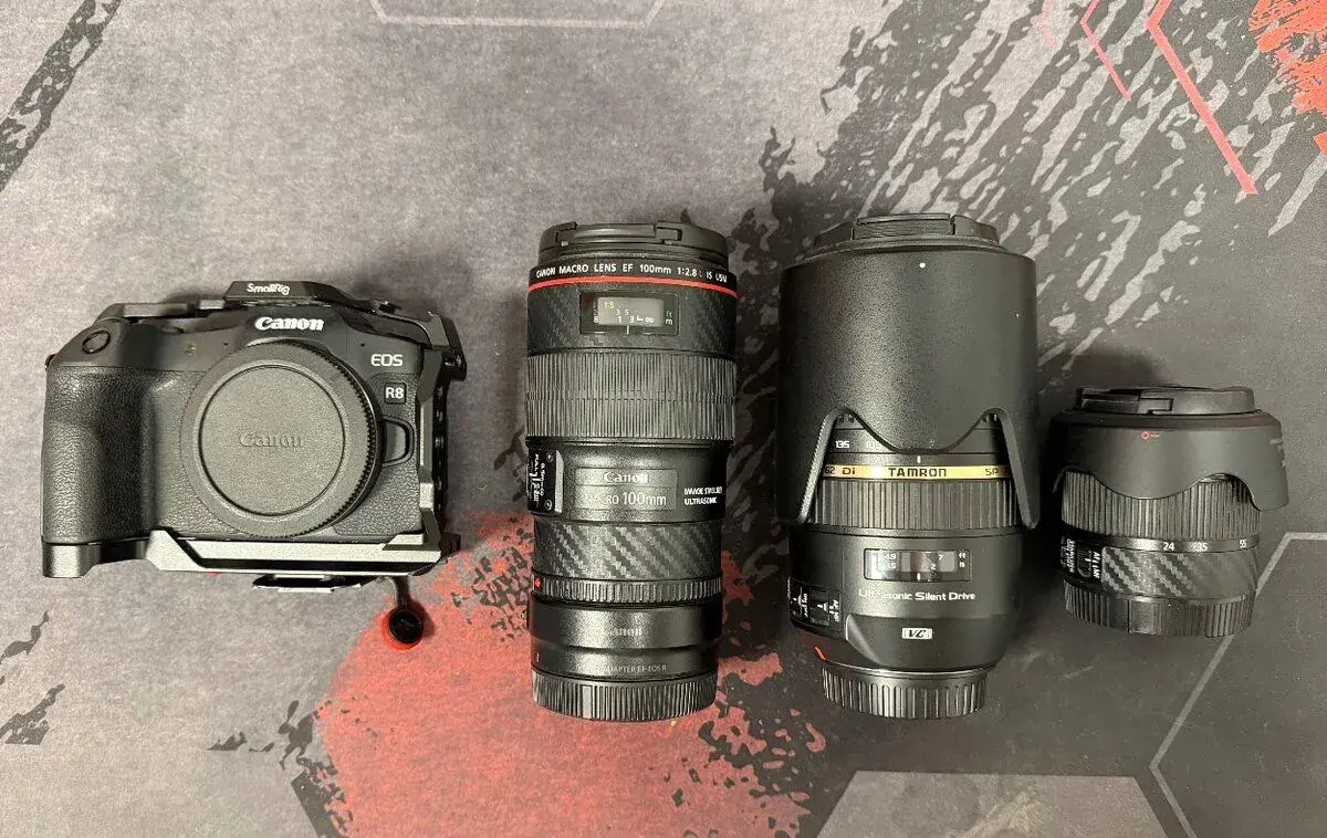 Canon EOS R8 + 3 objektivy a adaptér