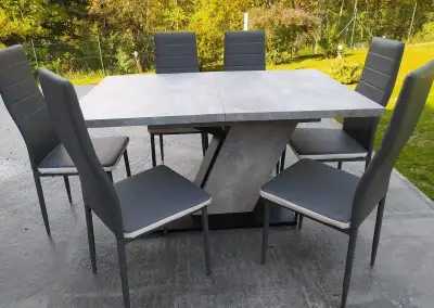 MODERNÍ ROZKLÁDACÍ OBDÉLNÍKOVÝ JÍDELNÍ SET + 6 ŽIDLÍ
