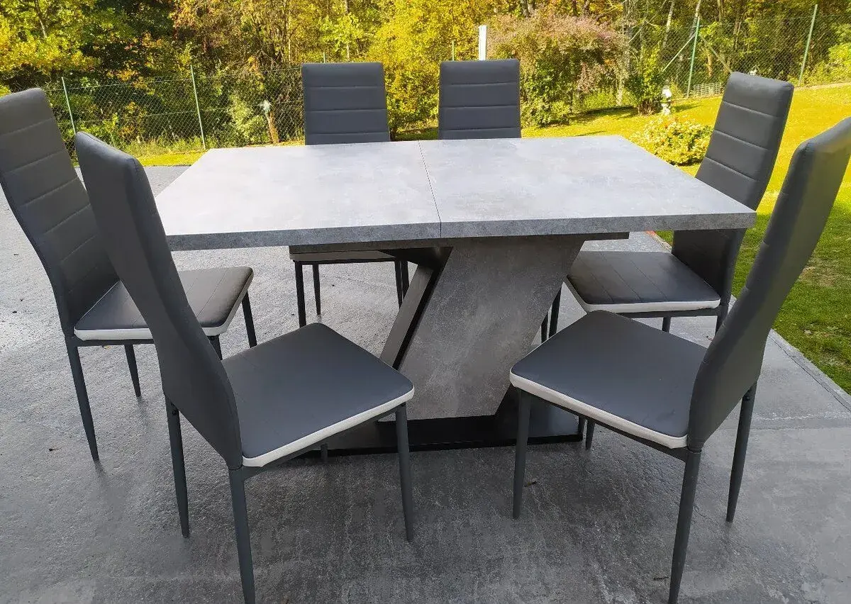 MODERNÍ ROZKLÁDACÍ OBDÉLNÍKOVÝ JÍDELNÍ SET + 6 ŽIDLÍ