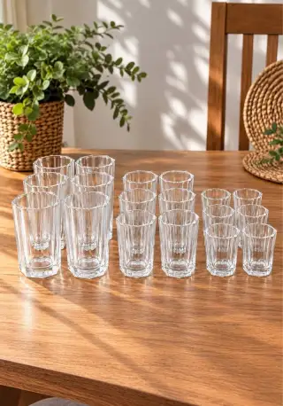 NOVÁ sada 18 ks silnostěnných skleniček – 3 velikosti