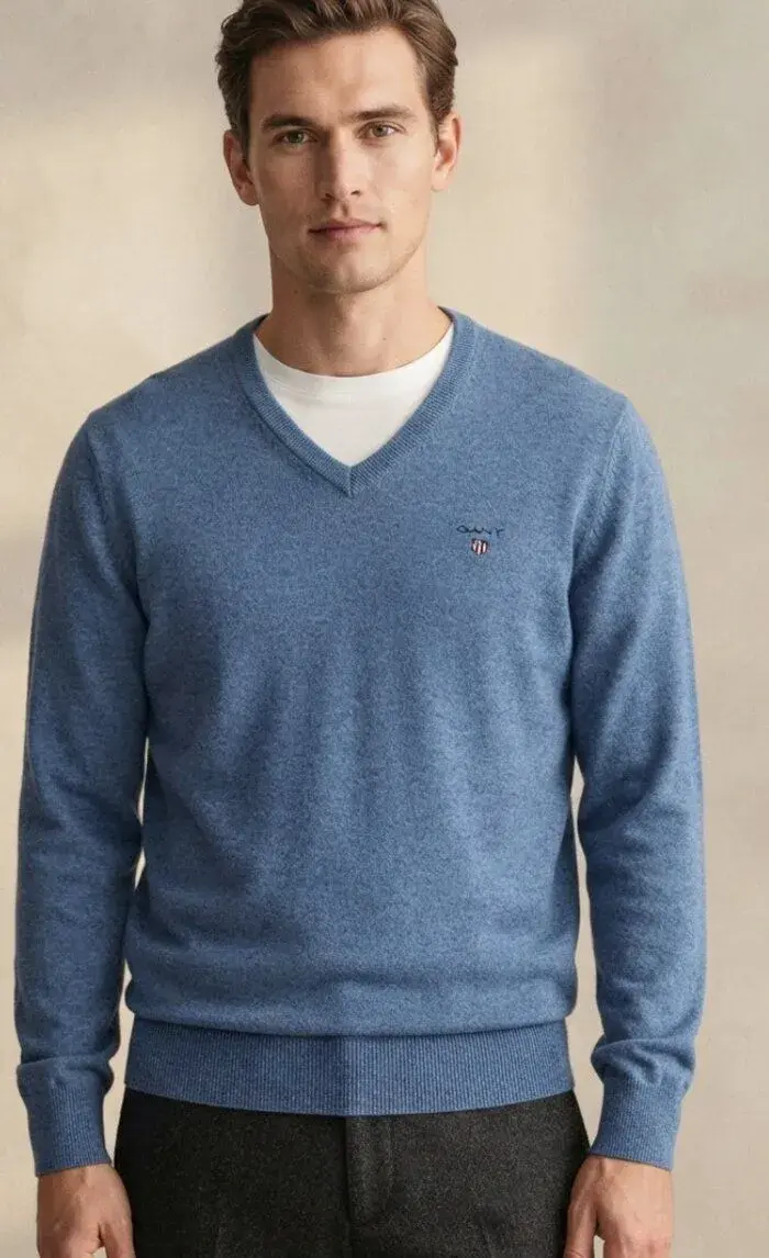 GANT VLNĚNÝ KRÁSNÝ ELEGANTNÍ SVETR BLEDĚ MODRÁ