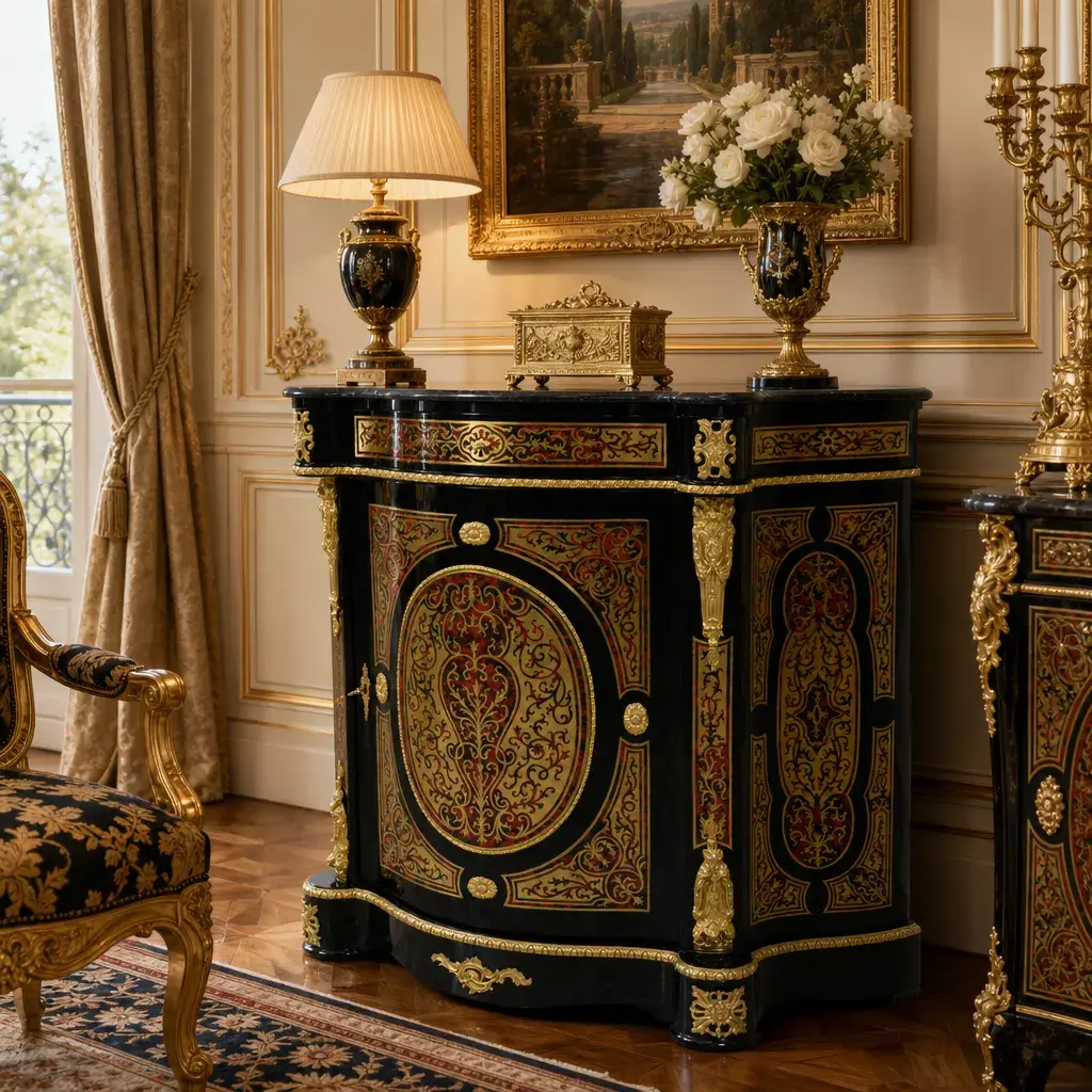 Zámecká komoda Boulle s mramorovou deskou