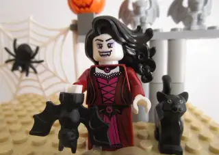 Lego upírka a Halloween pavouk, pavučina, dýně, havran