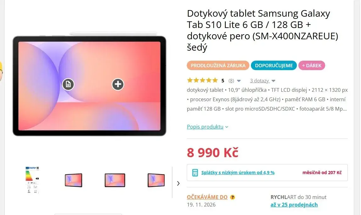 tablet Samsung Galaxy TAB S10 Lite 128GB sedy novy